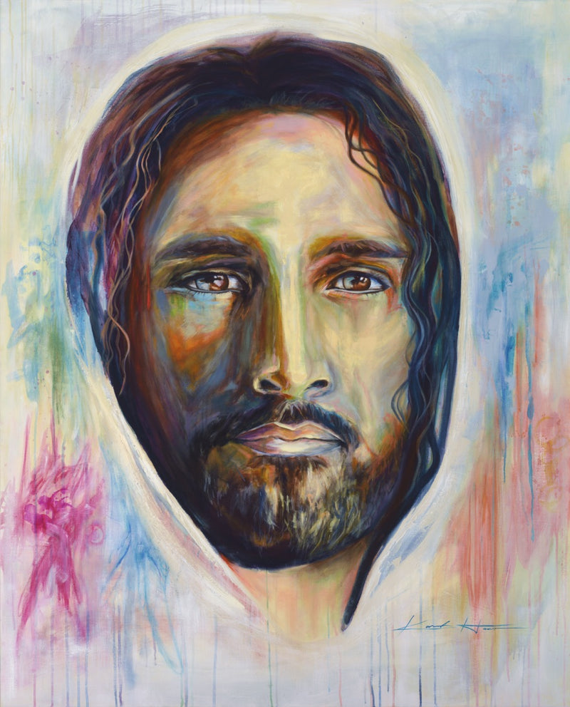 Colorful image of Christ depicting his love in every color titled come home.
