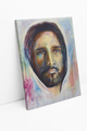 “Colorful Christian art print of Jesus, hand-painted in oil on canvas, with a striking & colorful background for modern home decor.” - Gallery Wrapped Canvas Print