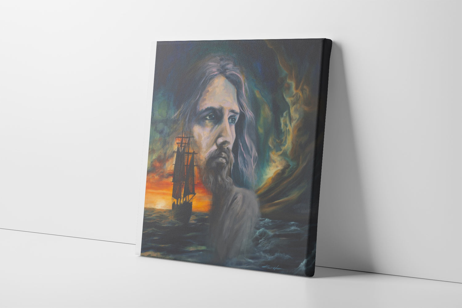 Gallery Wrapped Canvas -"Master & Commander"-“Christian oil painting of Jesus calming the storm, biblical wall art print”