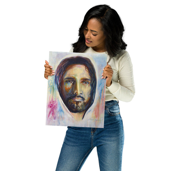 11 x 14 image of Christ print on Giclee Fine Art Paper being held up by a lady. 