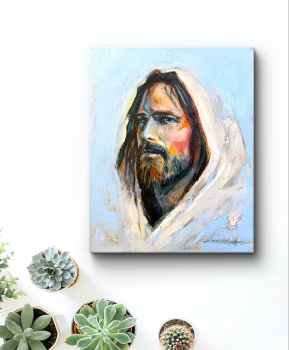 Jesus with a religious hood depicting diversity and love in a Gallery wrapped canvas print